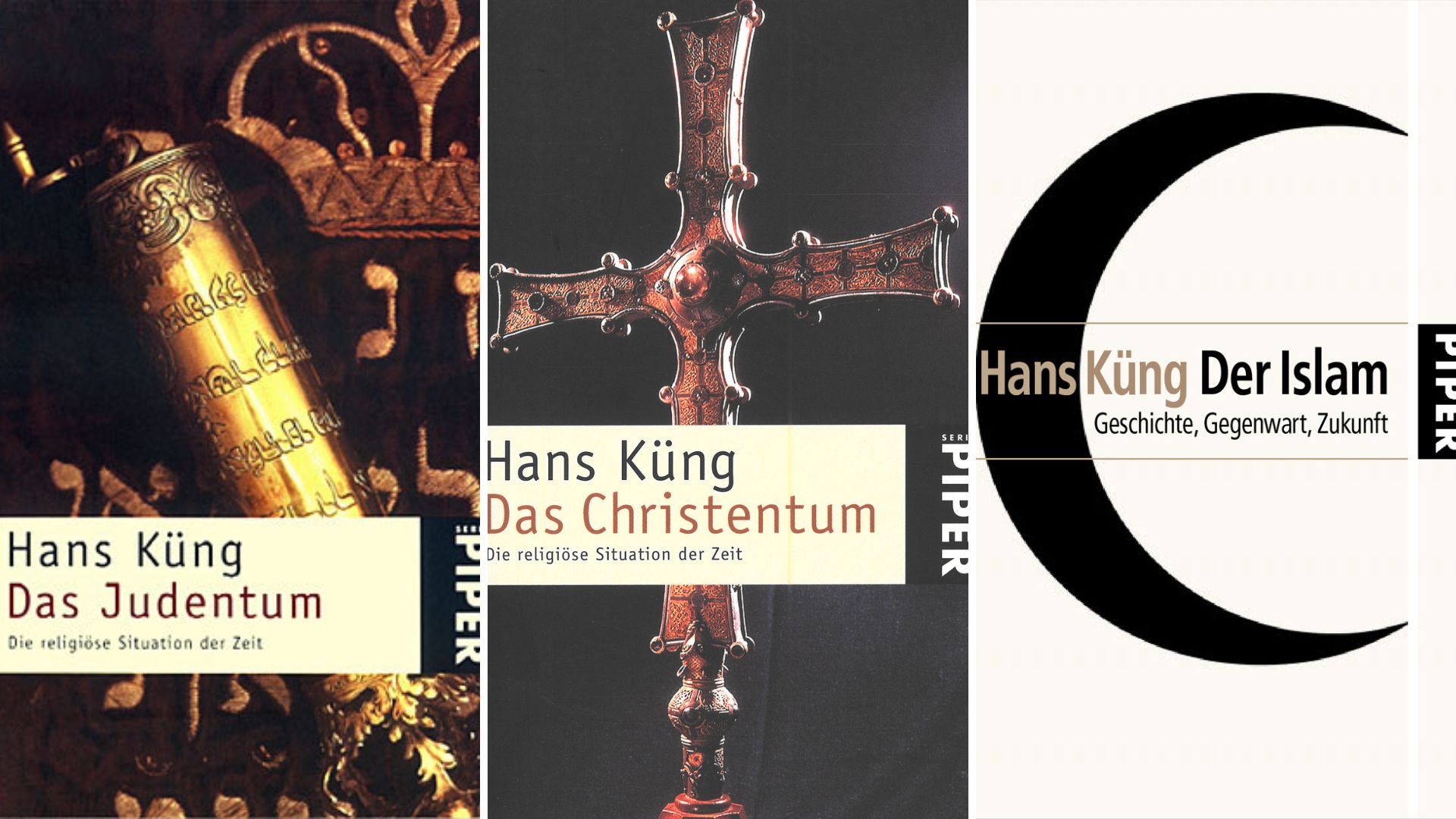 Die drei Cover der Bücher "Judentum", "Christentum" und "Islam" von Hans Küng.